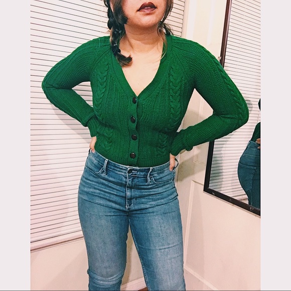Zara Sweaters - Zara Green Cable Knit Cardigan